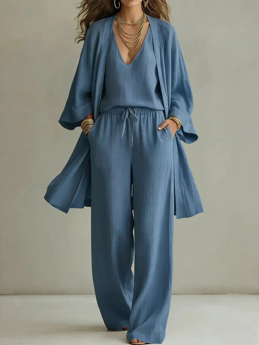 Women's Elegant Comfortable Two-Piece Set – Modern Chic Design in Blue