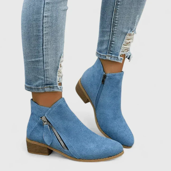 Women's Timeless Denim Boots – Elegant Heeled Finish in Black