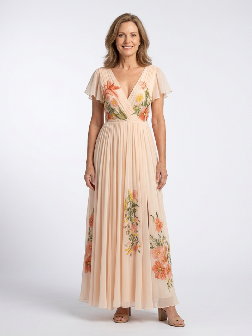 Women's Floral Pleated Maxi Dress – Elegant Lightweight Style