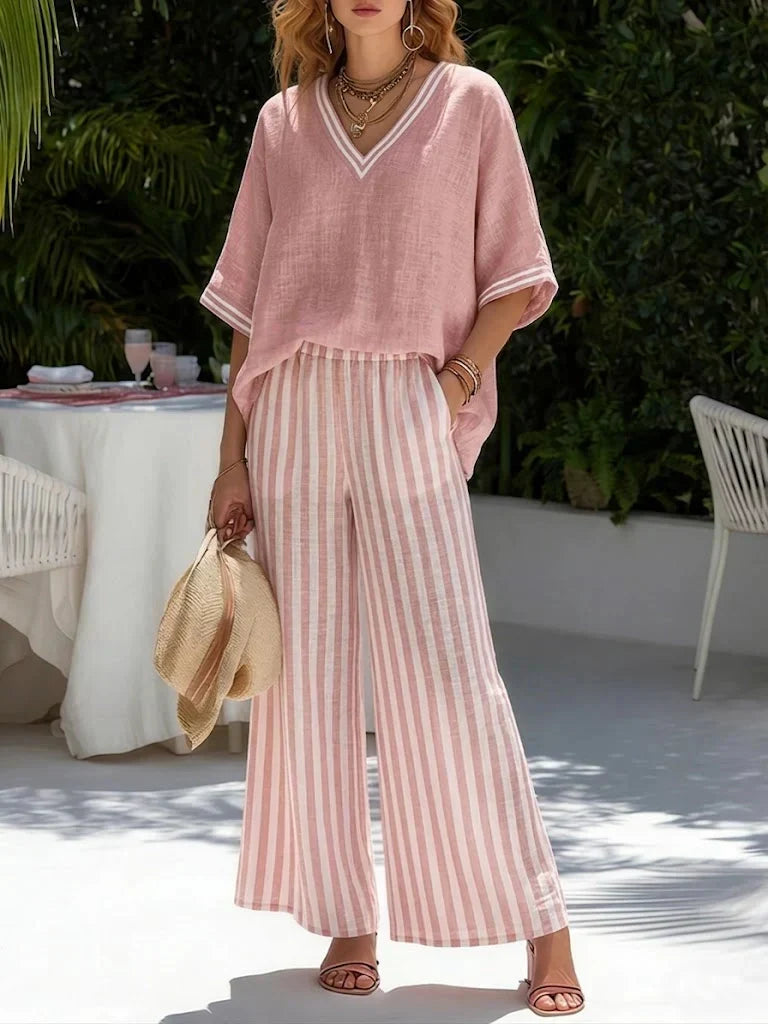 Women's Striped Relaxed Two-Piece Set – Elegant Comfortable Design