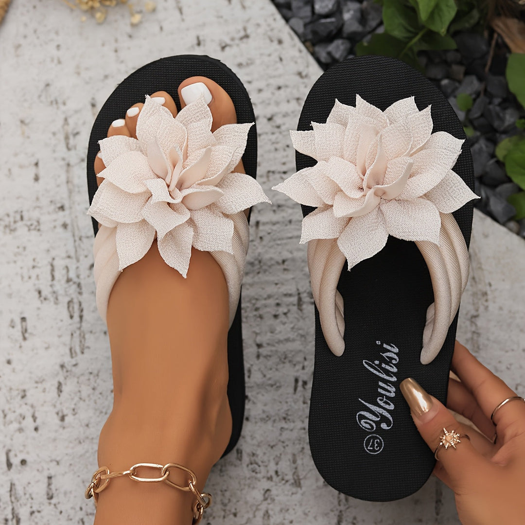 Women's Elegant Comfortable Sandals – Floral Denim Finish in Beige