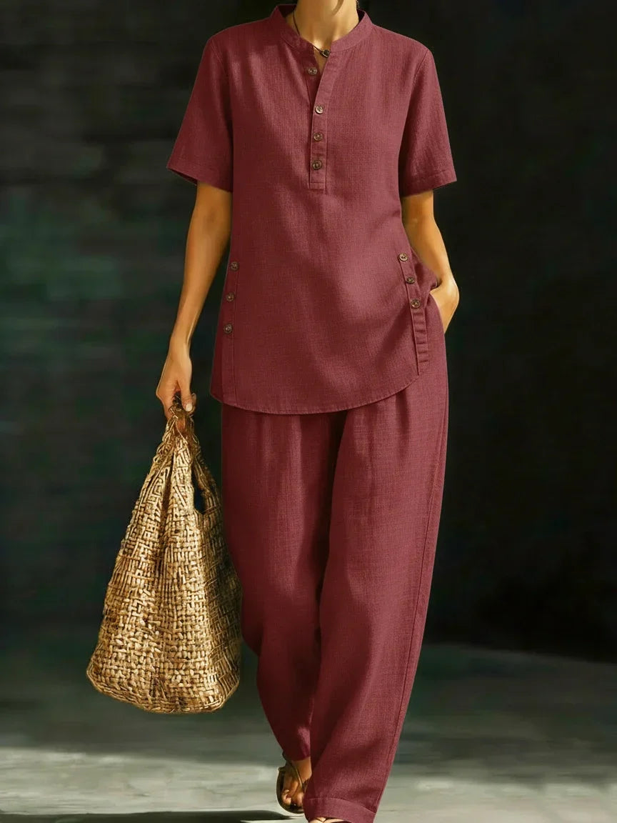 Women's Elegant Comfortable Two-Piece Set – Modern Chic Design in Red