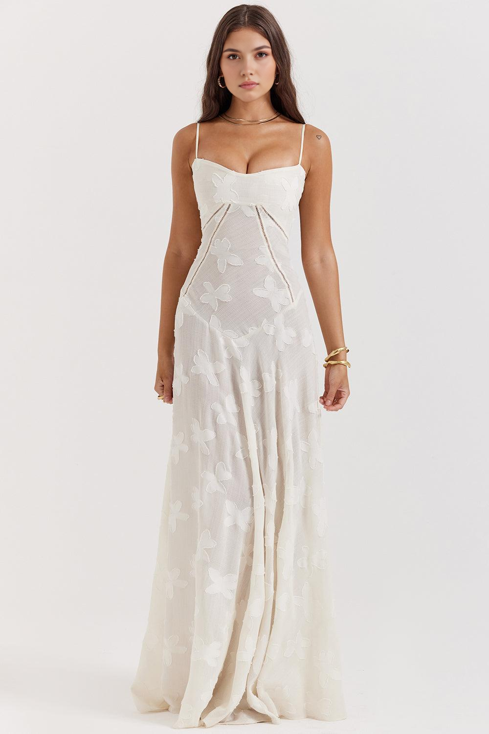 Women's Elegant Spring Dress – Summer Flowing Style in Cream