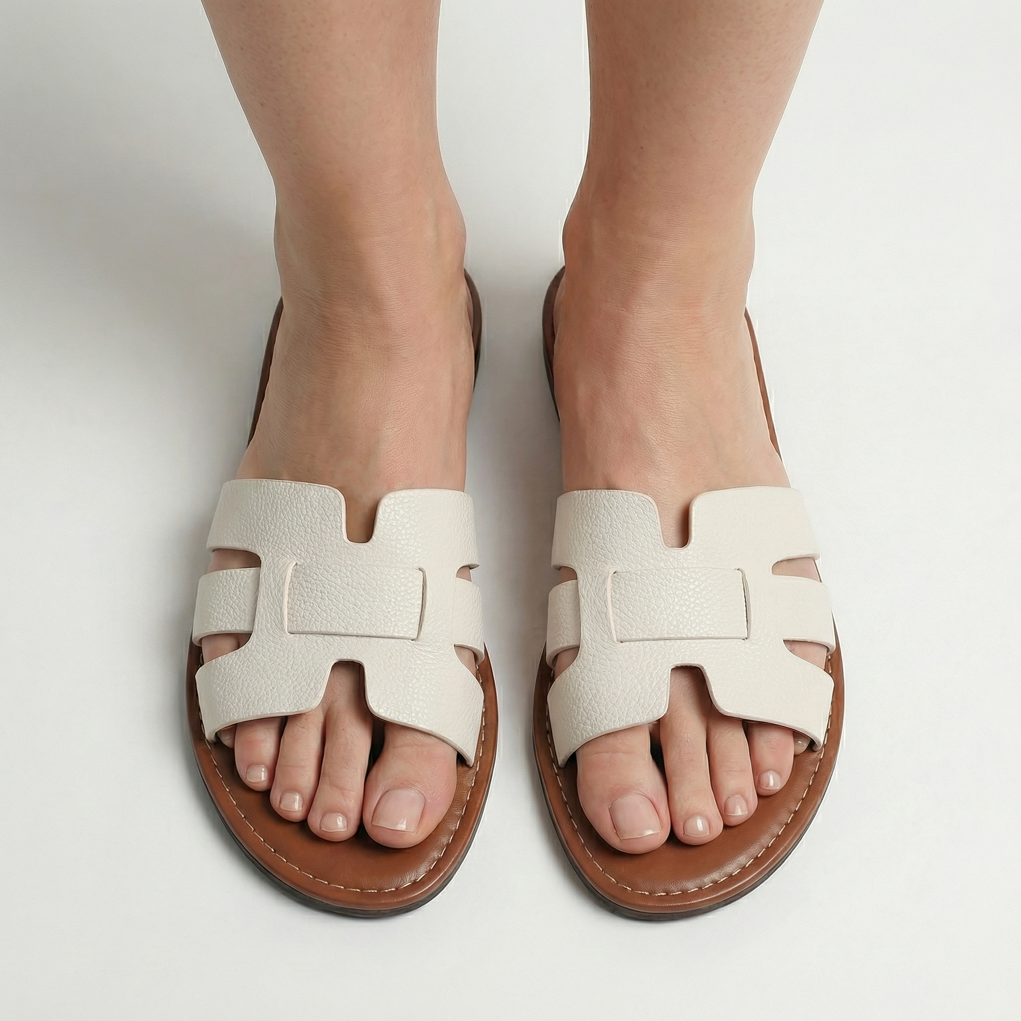 Women’s Flat Slide Sandals – Leather Look Elegance