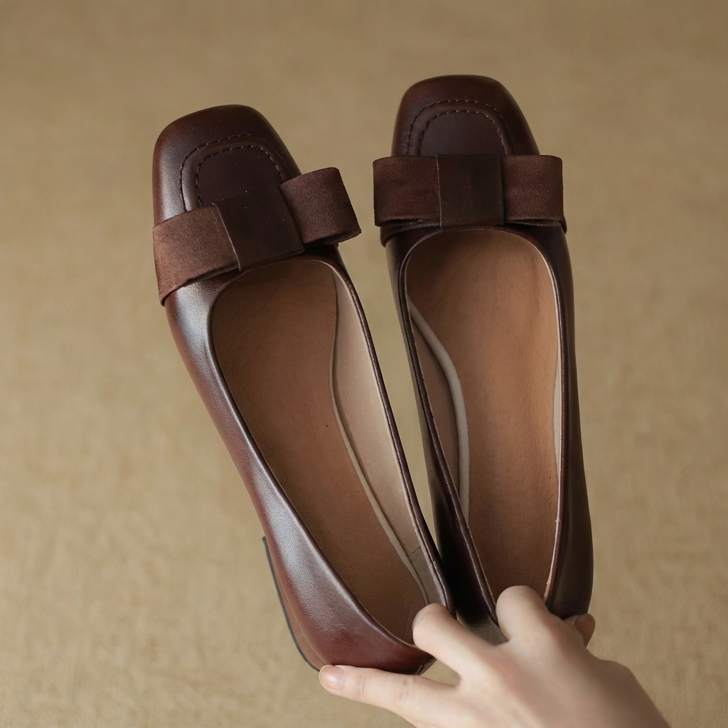 Women's Leather Flexible Ballet Flats – Square Toe Flowing Finish