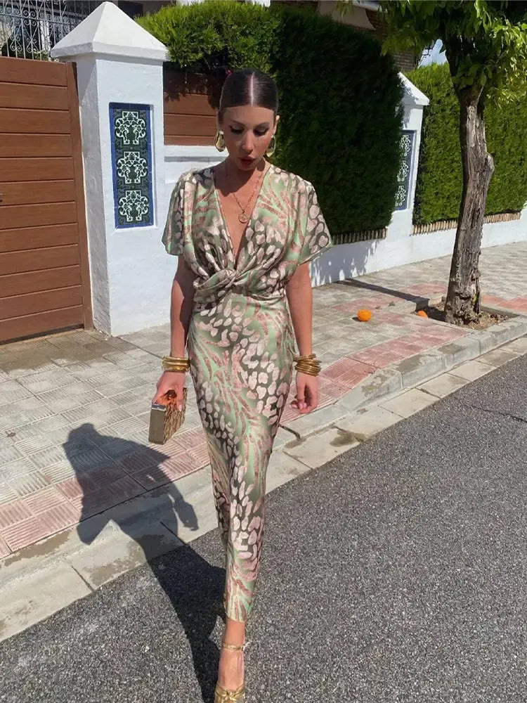 Women's Printed Midi Maxi Dress – Elegant Flowing Style