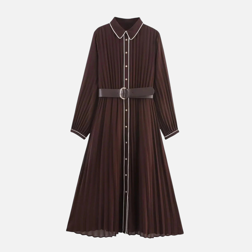 Women’s Pleated Long Sleeve Midi Dress