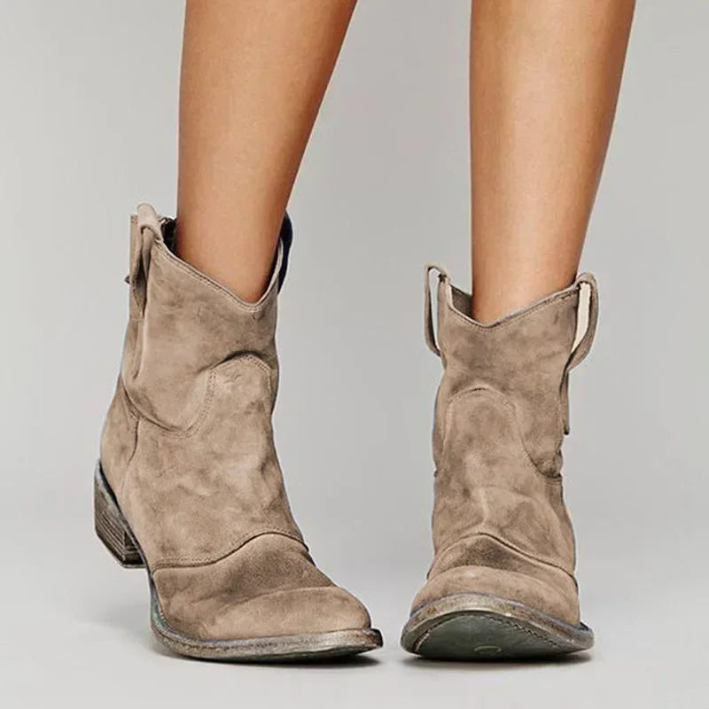 Women’s Western Ankle Boots – Leather Look Design