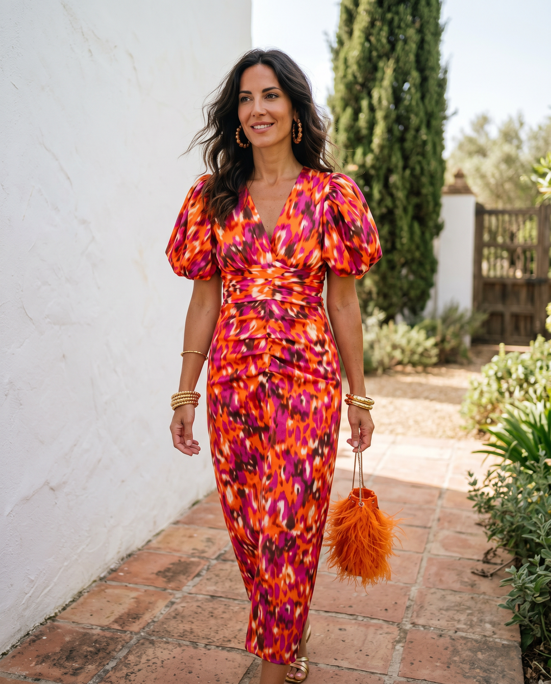 Women's Puff Sleeve Printed Maxi Dress – Floral Midi Style