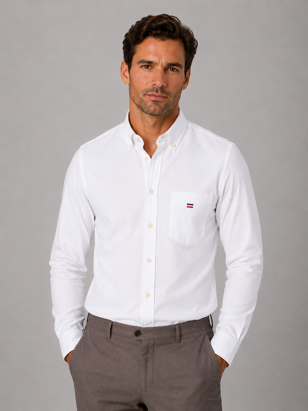 Men’s Long Sleeve Cotton Shirt – Regular Fit Smart Casual Dress Shirt – White