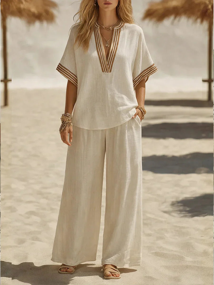Women's Elegant Comfortable Two-Piece Set – Modern Chic Design in Beige