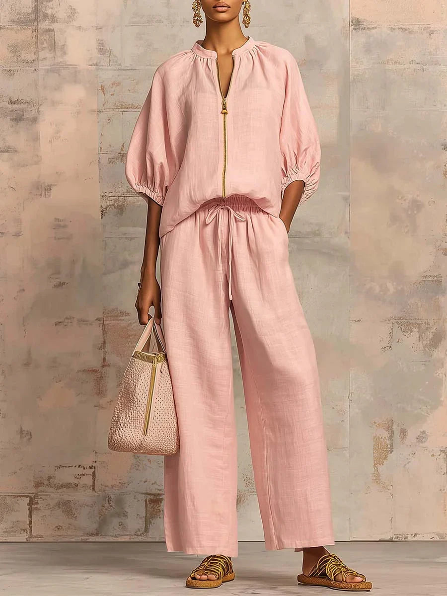 Women's Elegant Comfortable Two-Piece Set – Modern Chic Design in Pink