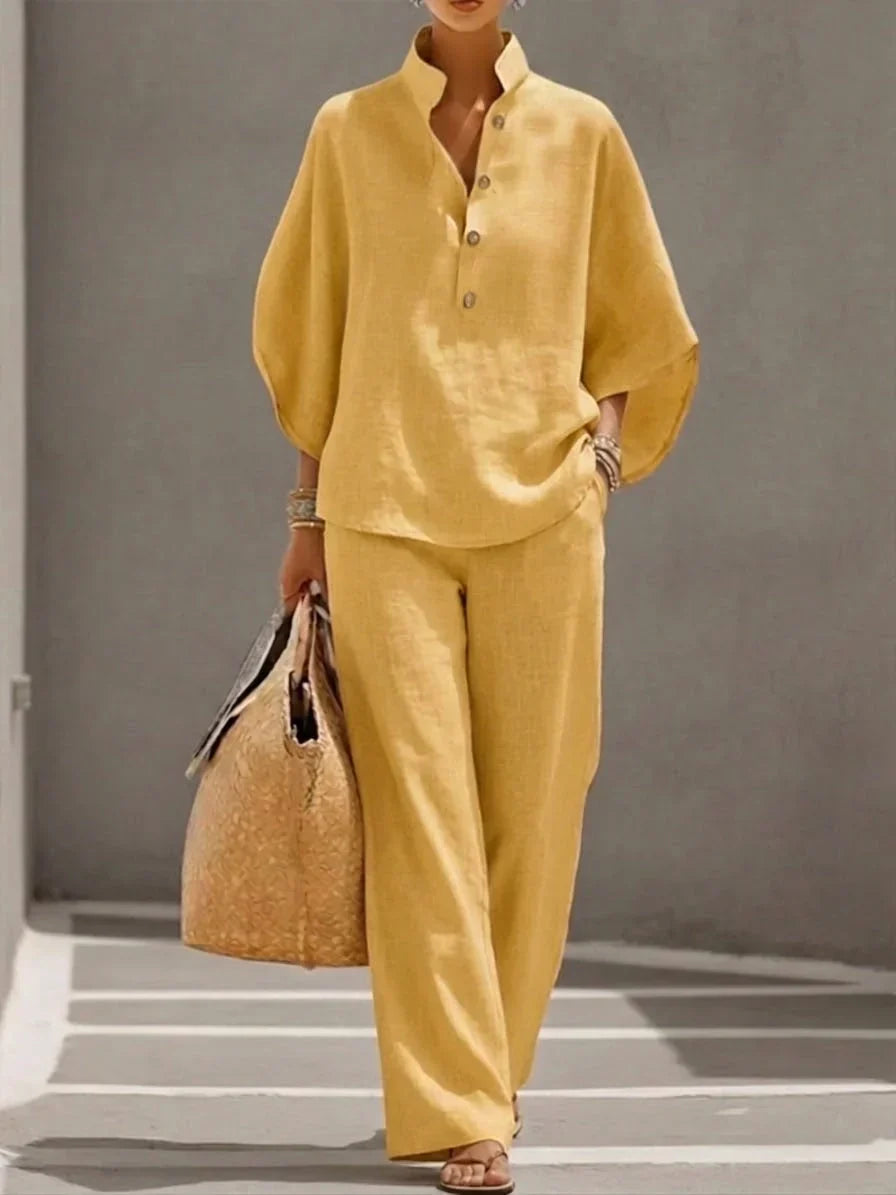 Women's Relaxed Elegant Two-Piece Set – Comfortable Modern Design in Yellow