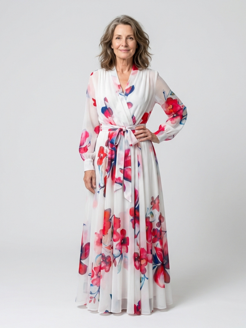 Women's Floral Elegant Maxi Dress – Lightweight Style in Red