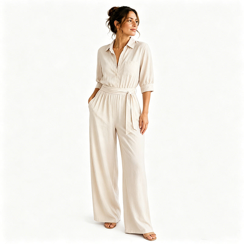 Women's Flowing Belted Jumpsuit – With Pockets Relaxed Design