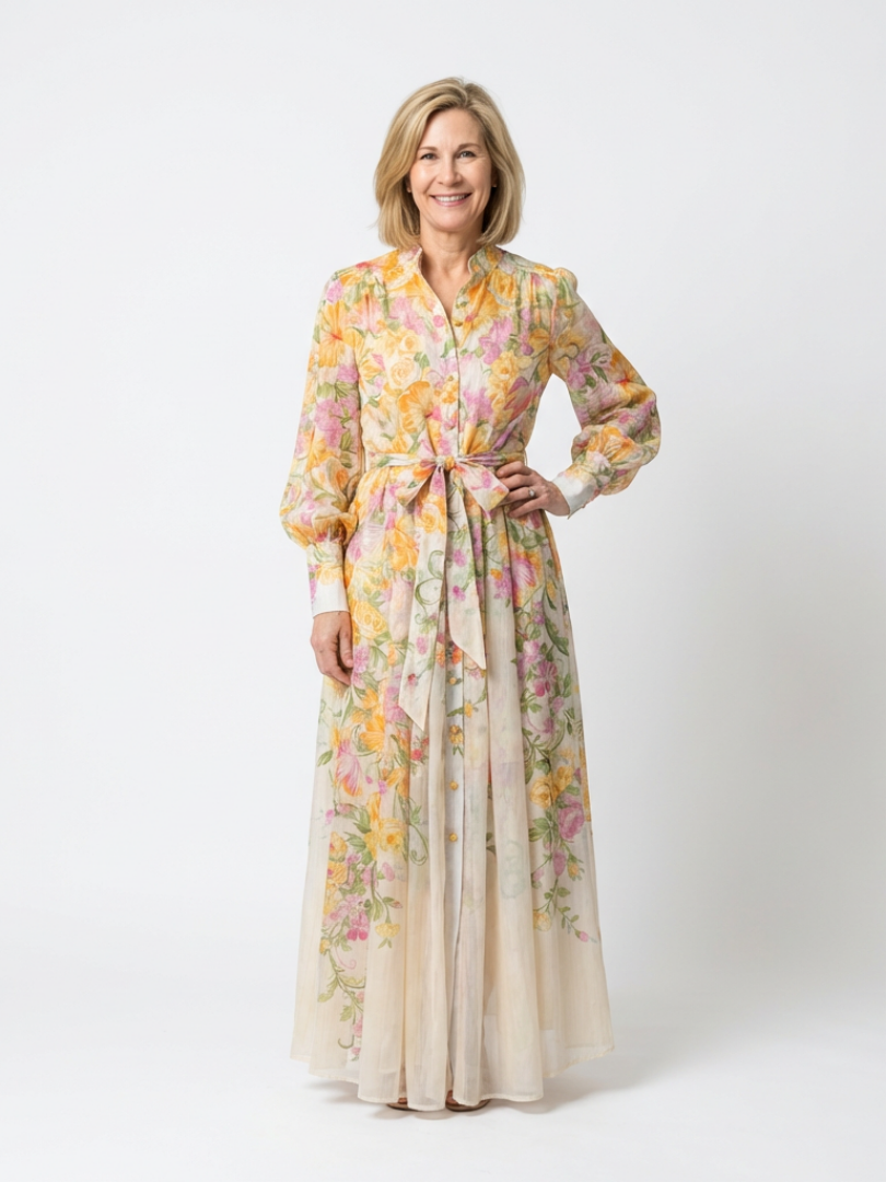 Women's Floral Sheer Maxi Dress – Elegant Lightweight Style