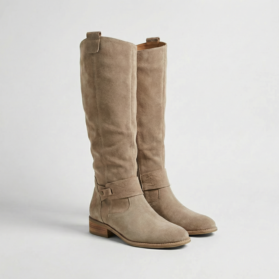 Women’s Knee-High Slouch Boots – Suede Look Elegance – Beige