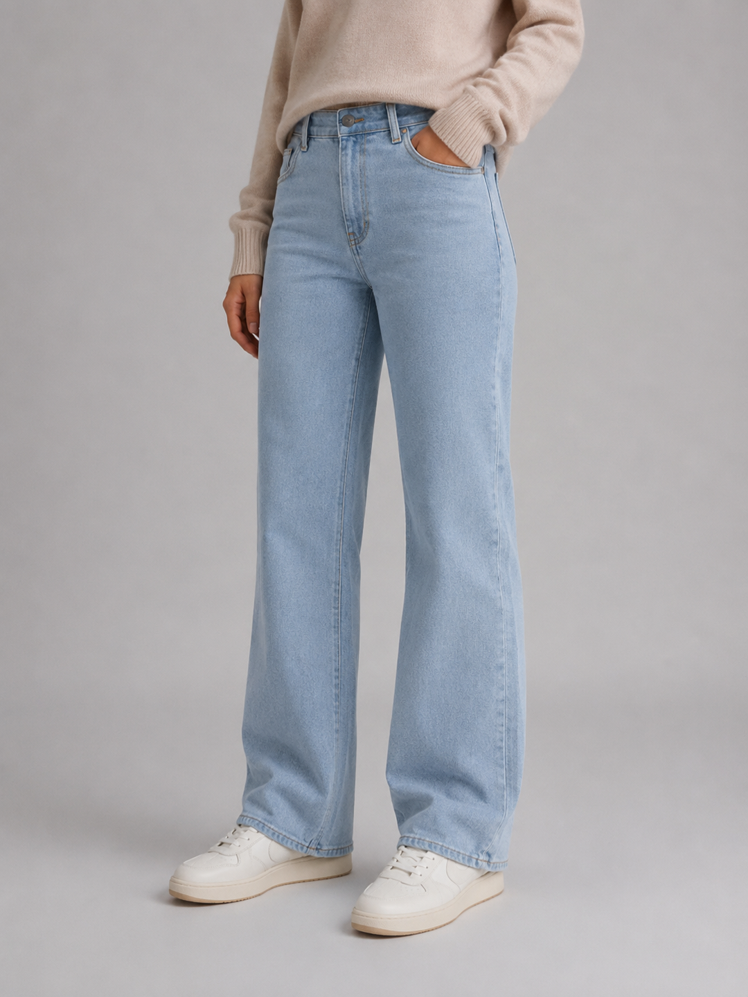 Women's High Waisted Wide Leg Jeans – Straight Leg Denim Trousers – Denim Blue