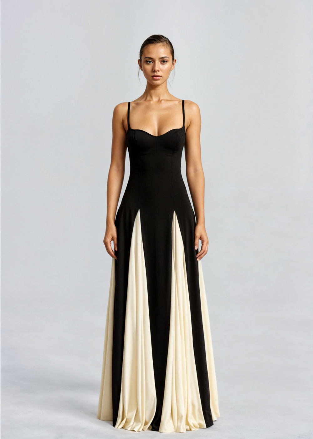 Women’s Maxi Cocktail Dress – Sculpted Top & Flowing Skirt
