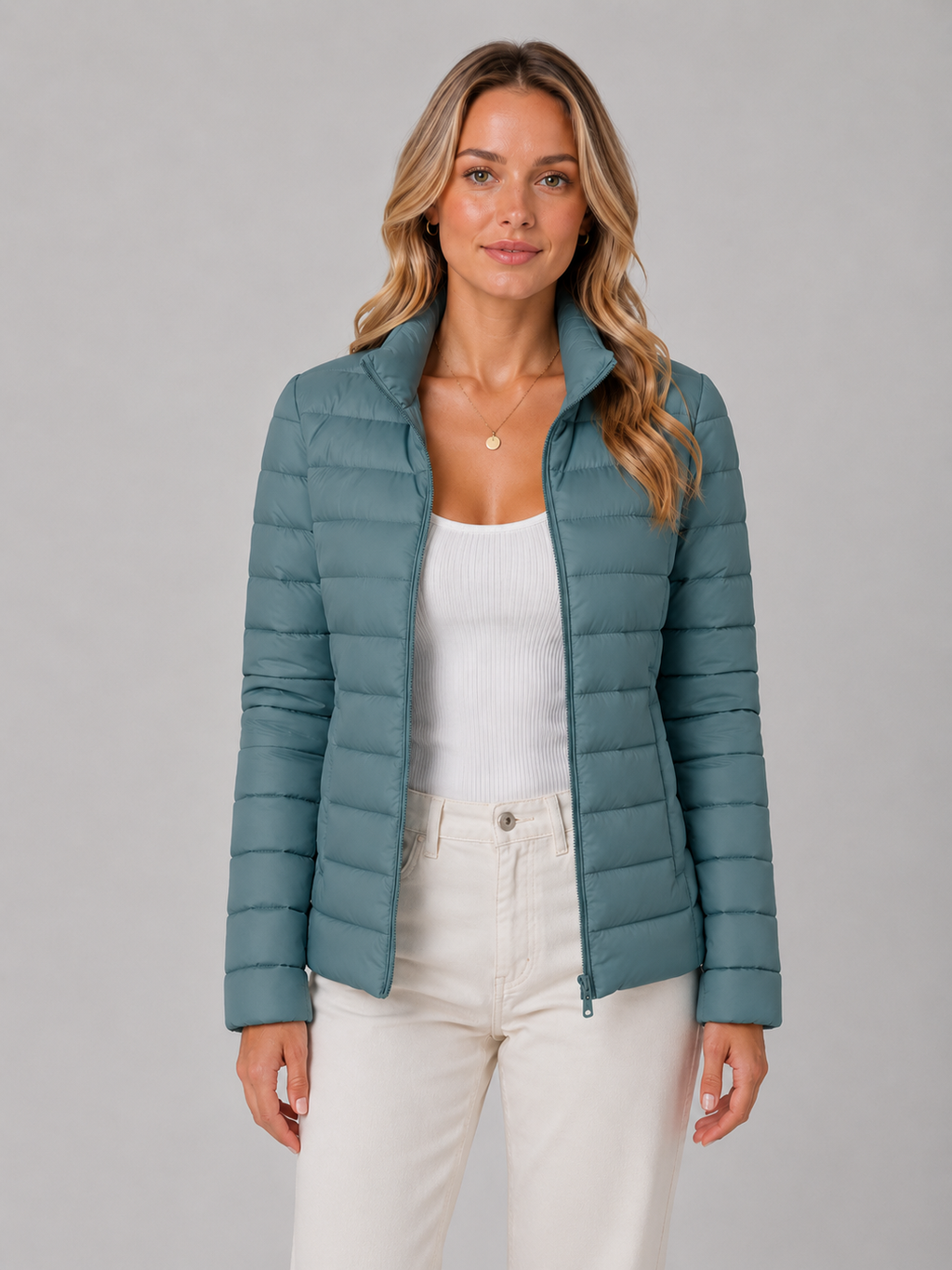 Women’s Lightweight Puffer Jacket – Slim Fit Zip-Up Coat