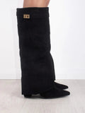 Women’s Suede Fold-Over Boots – Golden Detail