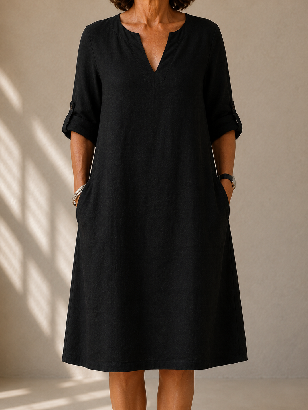 Women's Straight Leg A-Line Dress – Elegant Button-Front Style